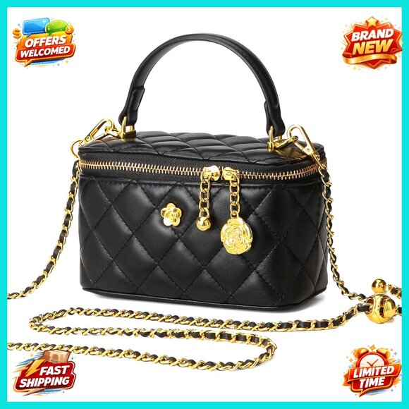 Quilted Square Box Crossbody Bag Mini Top Handle Satchel Purse Tote